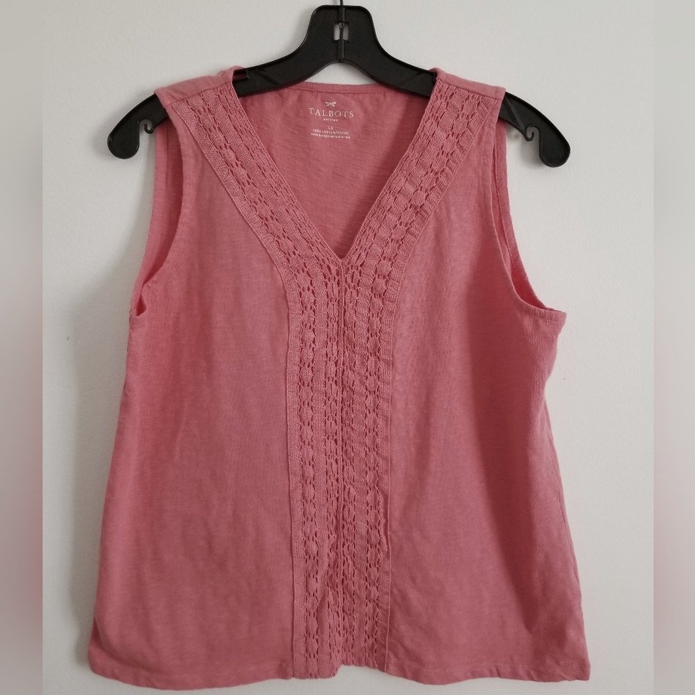 Talbots Coral Embroidery Trim Tank Top Sz LP